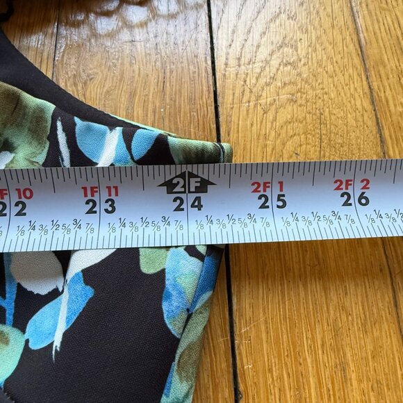 Badgley Mischka Size 22 Blue Green Floral Lace Trim Sleeve Collared Sheath Dress - Picture 14 of 16